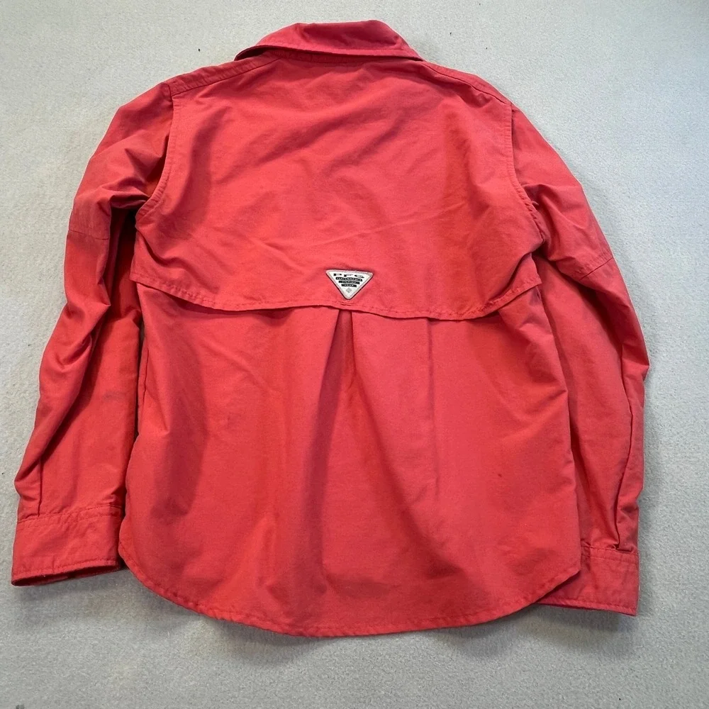 Columbia PFG Fishing Shirt Boys Sm 8 Coral Long Sleeve Roll Tab Omni-Shade READ